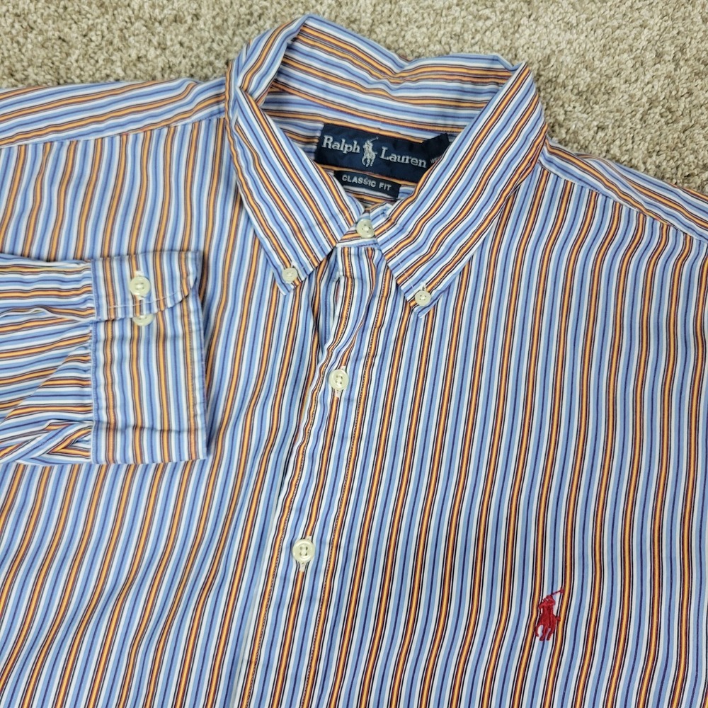 Vintage Ralph Lauren Classic Fit Mens XL Multicolor Striped Pony Button Down LS